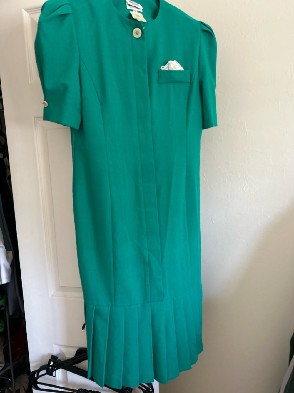 Fay Emerald Green Short-Sleeve Pleated Hem Midi Dress